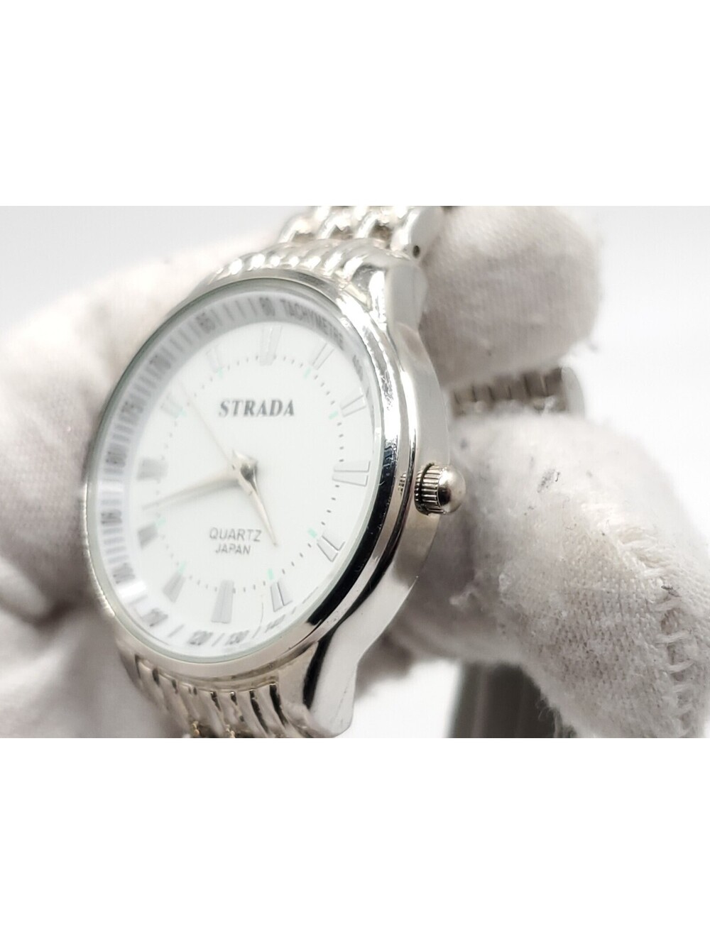 Strada Quartz Womens Watch New Battery Silver Tone Tachymetre White Dial 32mm - Picture 9 of 14